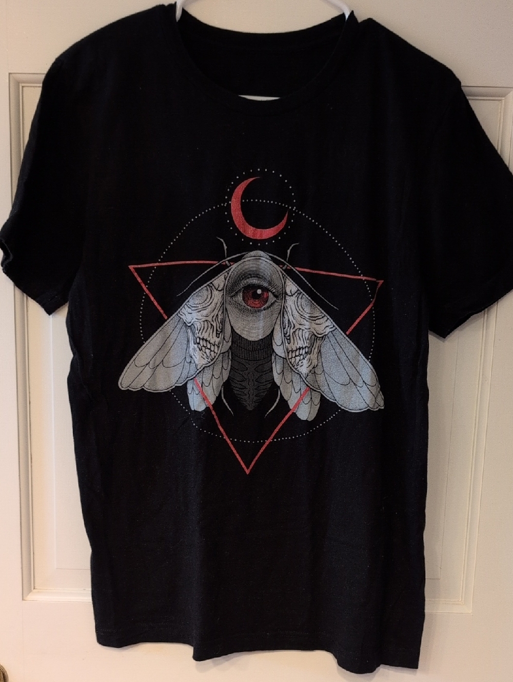 Black Graphic Moth Tee with Red Crescent